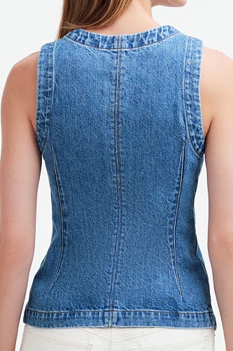 Blue Sleeveless Slim Denim Vest Women's Round Neck Waistcoat