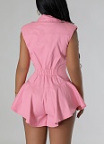 Casual Sleeveless Button Slim Fit Ruffle Hem Jumpsuit