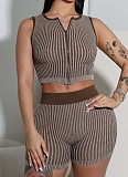 Knitted Sweater Two-Way Zipper Fashion Casual Tight Two-Piece Suit For Women