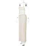 Sexy Halter Neck Backless Chest Wrap Slim Fit Double Layer Strappy Long Skirt Suit