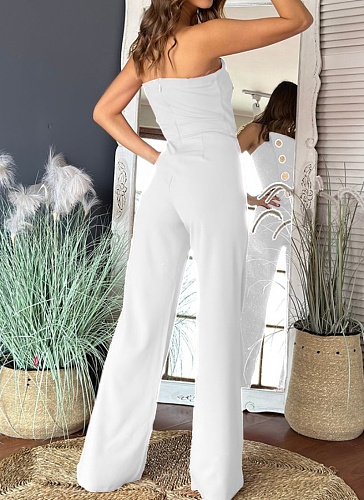 Summer Sexy Tube Top Button Decorated Flared Jumpsuit