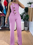 Summer Sexy Tube Top Button Decorated Flared Jumpsuit