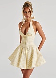 Sexy Halter Neck Dress With Deep V Neck and Backless Design
