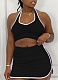 Solid Color Sleeveless Halter Neck Pleated Vest Sports Skirt Two-Piece Set