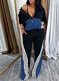 Women'S Loose Denim Patchwork Sports Pants Two Piece Suit QM-4736