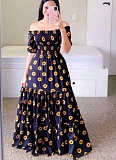 Fashion Printed One Shoulder Floral Long Dress