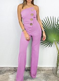 Summer Sexy Tube Top Button Decorated Flared Jumpsuit