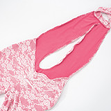 New Hollow Lace Halter Neck straps Large Backless Tight Jumpsuit