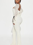Women's Bowknot Tube Top Wave Pattern Slimming Trumpet Sleeve Hip-hugging Sexy Jumpsuit