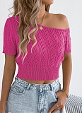 Spring And Summer Casual Off-Shoulder Hollow Short-Sleeved Holiday Knitted Tops For Women