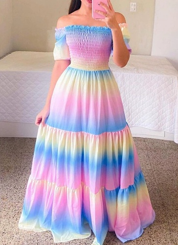 Fashion Printed One Shoulder Floral Long Dress