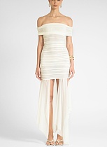 Sexy Ladies Elegant Tube Top Solid Color Pleated Ribbon Waist Slim Fit Short Dress