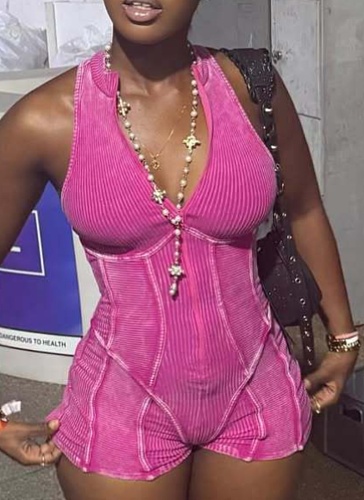 Sexy Fashion Casual Zipper Washed And Distressed Jumpsuit For Women