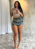 Retro Iregular Hem Fashion Design Washed Denim Skirt