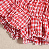 Sexy Bra Top With Straps and Elastic Shorts With Plaid Pattern Two-piece Suit