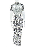 Fashion Print Short Sleeve Slim Fit Sexy Backless Hip Dress