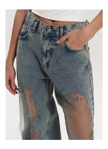 American Retro Straight Pants Hollow Texture Gradient Jeans Loose Wide-Leg Trousers