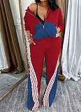 Women'S Loose Denim Patchwork Sports Pants Two Piece Suit QM-4736