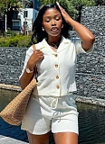 White New Short-Sleeved Shirt Shorts Casual Two-Piece Suit