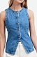 Blue Sleeveless Slim Denim Vest Women's Round Neck Waistcoat