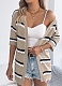 Spring and Summer Casual Striped Hollow Mid Sleeve Knit Cardigan Holiday Cardigan