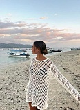 New Hllow Hook Flower Round Neck Pullover Long Sleeve Beach Vacation Blouse