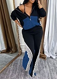 Women'S Loose Denim Patchwork Sports Pants Two Piece Suit QM-4736