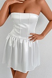 Sweet and Elegant Waist-hugging Satin Tube Top Bud Dress