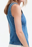 Blue Sleeveless Slim Denim Vest Women's Round Neck Waistcoat
