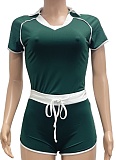 Casual Sports High Elastic Yoga Fabric Striped V-Neck Two-Piece Suit For Women