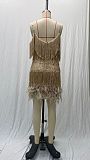 Fashionable Tassel Sequin Sexy V-neck Suspenders Feather Stitching Dress
