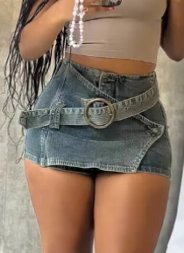 Retro Iregular Hem Fashion Design Washed Denim Skirt