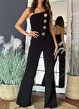 Summer Sexy Tube Top Button Decorated Flared Jumpsuit