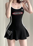 Casual Digital Striped Ribbon Contrast Color Hot Girl Waist A-line Dress LR-15925