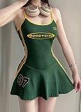 Casual Digital Striped Ribbon Contrast Color Hot Girl Waist A-line Dress LR-15925