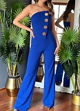 Summer Sexy Tube Top Button Decorated Flared Jumpsuit