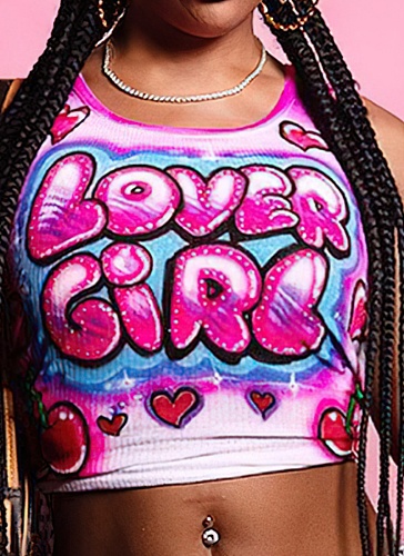 Sleeveless Printed Cropped U-Neck Navel-Exposed Tank Top