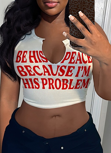 Fashion Sexy Letter Print T-shirt For Women U-neck Vest