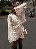 Hook-and-loop French Embroidery Cotton Shorts Suit
