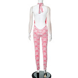 New Hollow Lace Halter Neck straps Large Backless Tight Jumpsuit