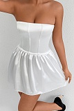 Sweet and Elegant Waist-hugging Satin Tube Top Bud Dress