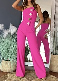 Summer Sexy Tube Top Button Decorated Flared Jumpsuit