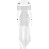 Sexy Ladies Elegant Tube Top Solid Color Pleated Ribbon Waist Slim Fit Short Dress