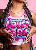 Sleeveless Printed Cropped U-Neck Navel-Exposed Tank Top