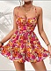 Spring And Summer Holiday Style New Floral Square Neck Halter Back Dress For Women