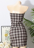 Brown Belly-Baring Vest Plaid Skirt Two-Piece Set