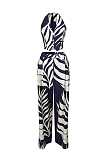 Fashionable Sexy Printed Halter Neck Top With Wide-leg Pants Two-piece Set