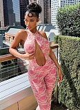 New Hollow Lace Halter Neck straps Large Backless Tight Jumpsuit