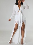 Fashionable Sexy Solid Color Waist Tie Small Suit Long Sleeve Slit Two-piece Suit