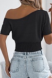 Spring And Summer Casual Off-Shoulder Hollow Short-Sleeved Holiday Knitted Tops For Women